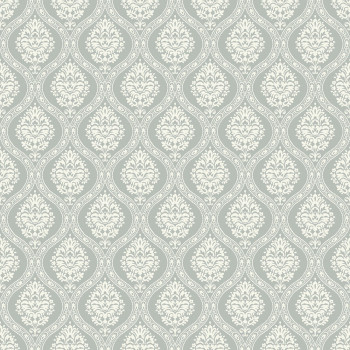Grey-green pre-pasted wallpaper, damask pattern DM5028, Damask, York