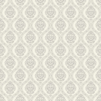 White pre-pasted wallpaper, grey damask pattern DM5027, Damask, York