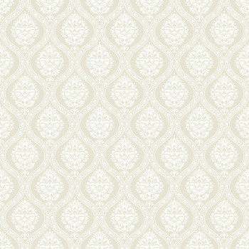 Beige pre-pasted wallpaper, white damask pattern DM5025, Damask, York