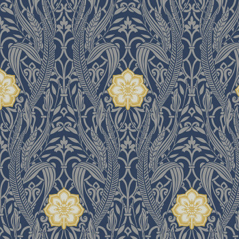 Blue-silver pre-pasted leaves, flowers DM4994, Damask, York