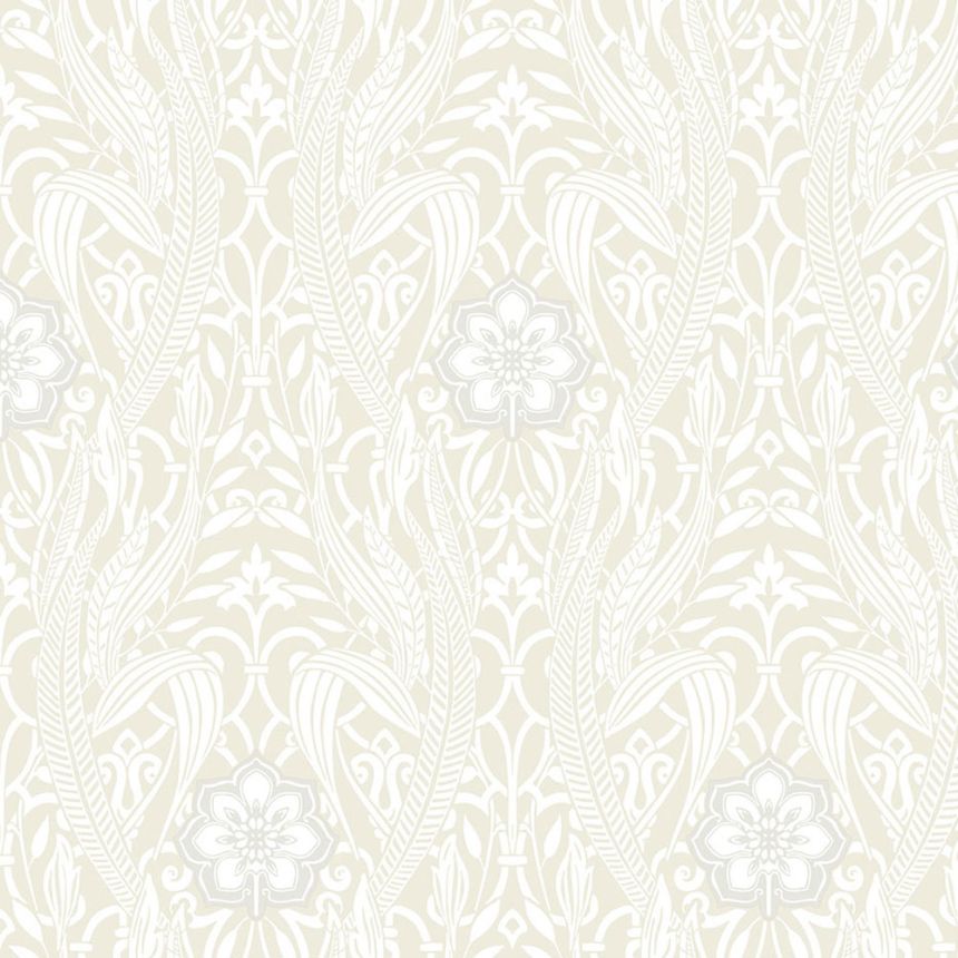 Beige pre-pasted wallpaper leaves, flowers DM4993, Damask, York