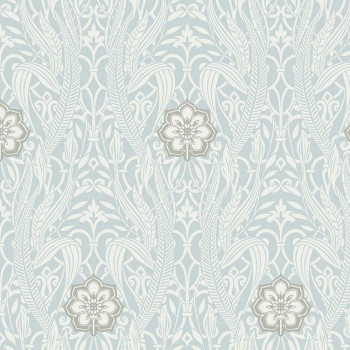 Blue-white pre-pasted wallpaper - leaves, flowers DM4991, Damask, York