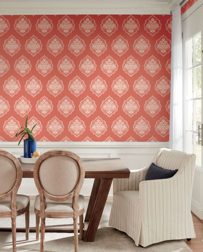 Coral red pre-pasted baroque wallpaper DM4981, Damask, York