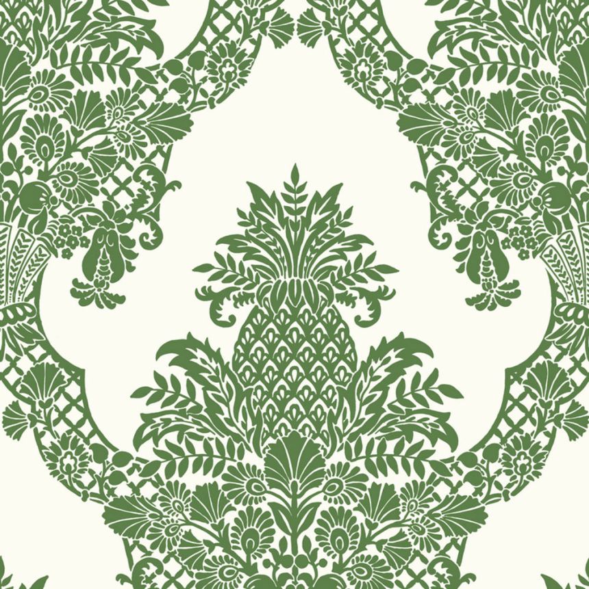 Green-white pre-pasted wallpaper, ornaments DM4976, Damask, York