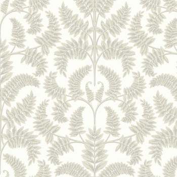 White pre-pasted wallpaper, grey-beige leaves DM4963, Damask, York