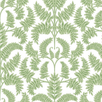 White pre-pasted wallpaper with green leaves DM4961, Damask, York