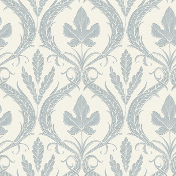 Blue-white pre-pasted wallpaper, leaves, ornaments DM4922, Damask, York