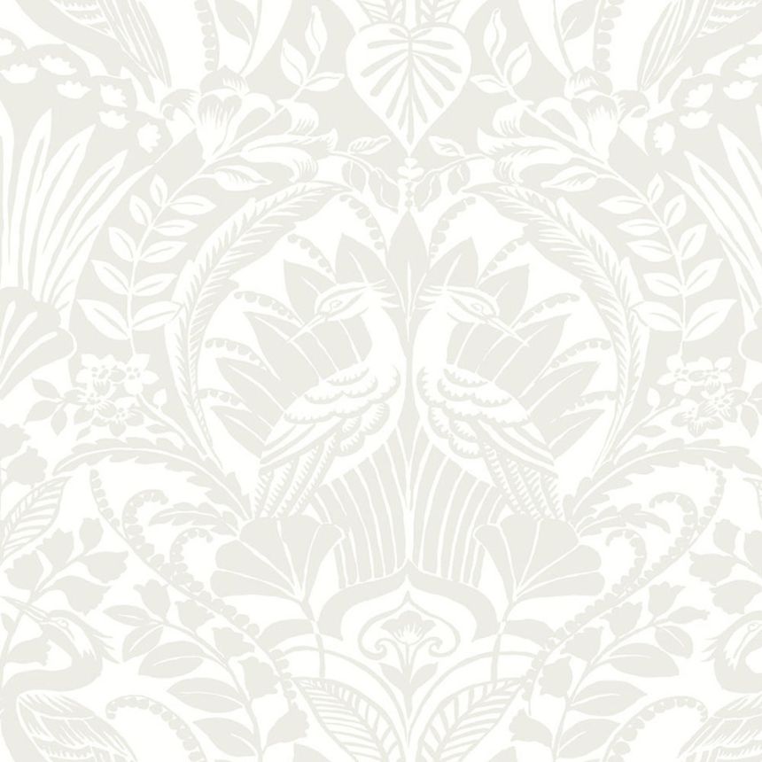 Grey-white pre-pasted wallpaper, ornaments, birds BW3932, Damask, York