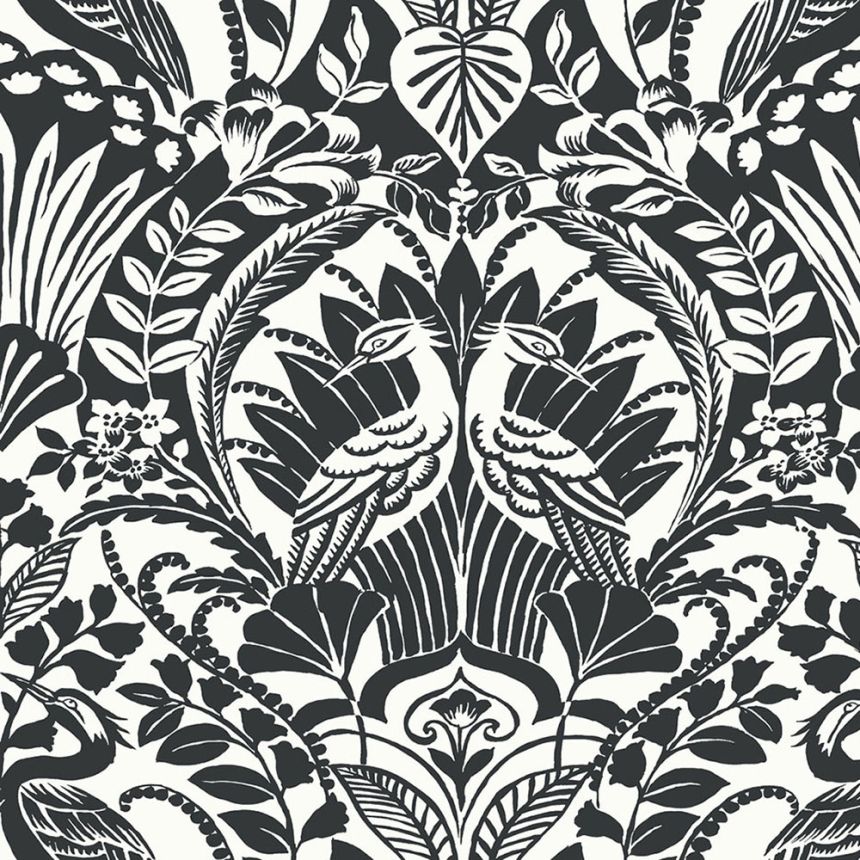 Black and white pre-pasted wallpaper, ornaments BW3931, Damask, York