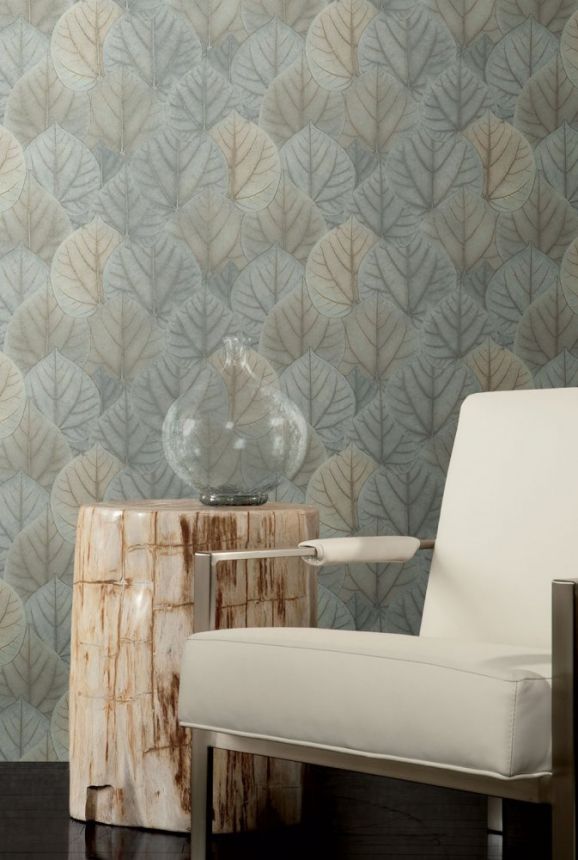 Blue-gray-beige non-woven wallpaper, leaves OS4244, Modern Nature II, York