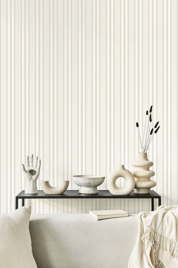 White non-woven stripes wallpaper, Z66848, Satin Flowers, Zambaiti Parati