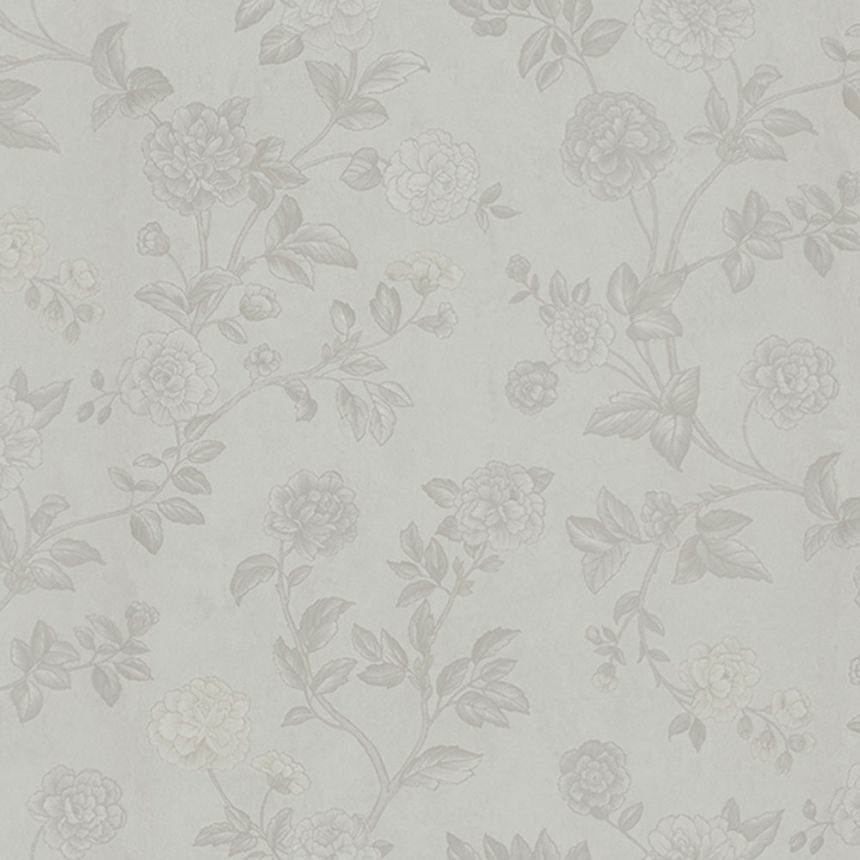 White non-woven floral wallpaper, Z66805, Satin Flowers, Zambaiti Parati