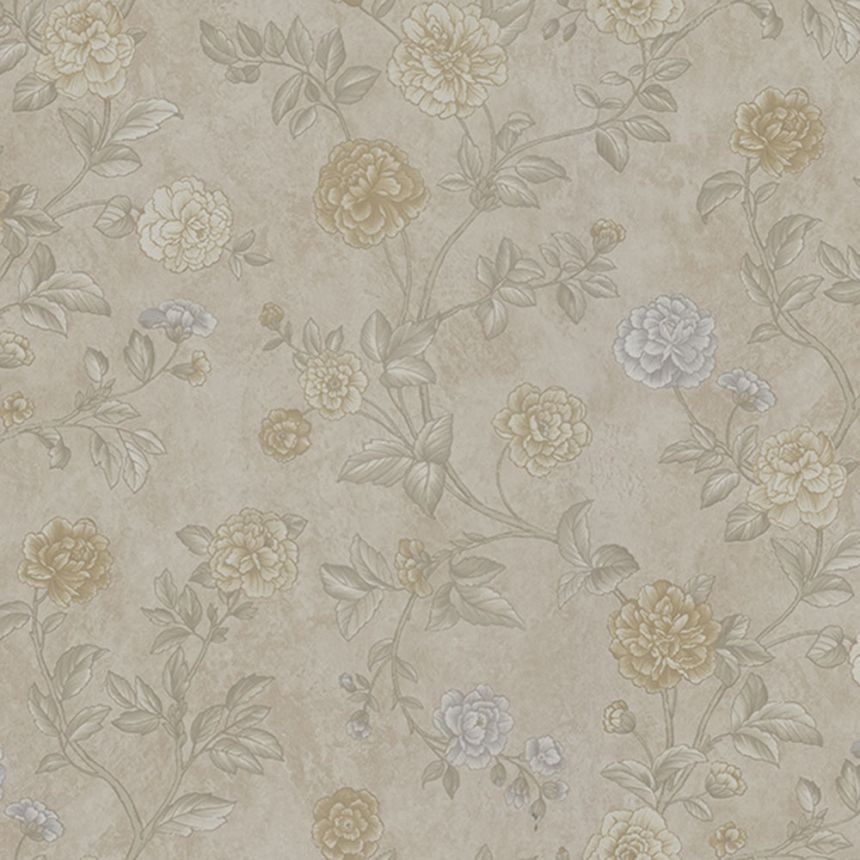 Beige non-woven floral wallpaper, Z66803, Satin Flowers, Zambaiti Parati