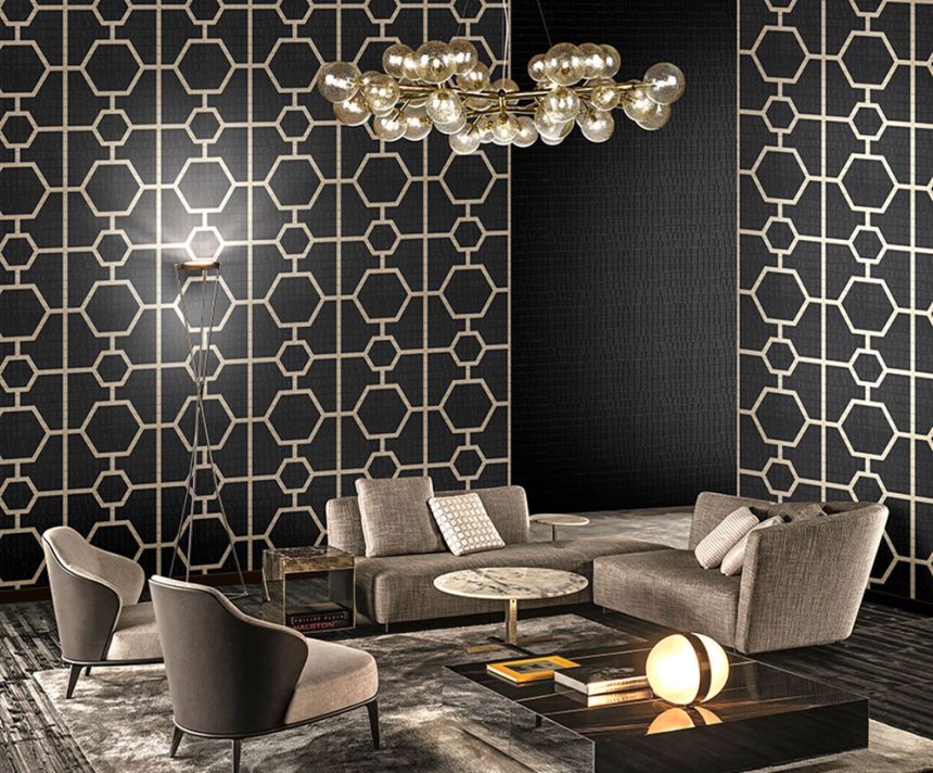 Gold-silver luxury wallpaper with a geometric pattern Z80033 Philipp Plein, Zambaiti Parati