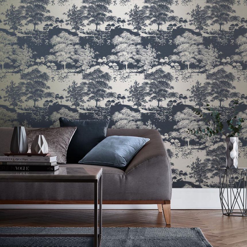 Blue-silver wallpaper - trees, forest 105230, Reclaim, Graham&Brown