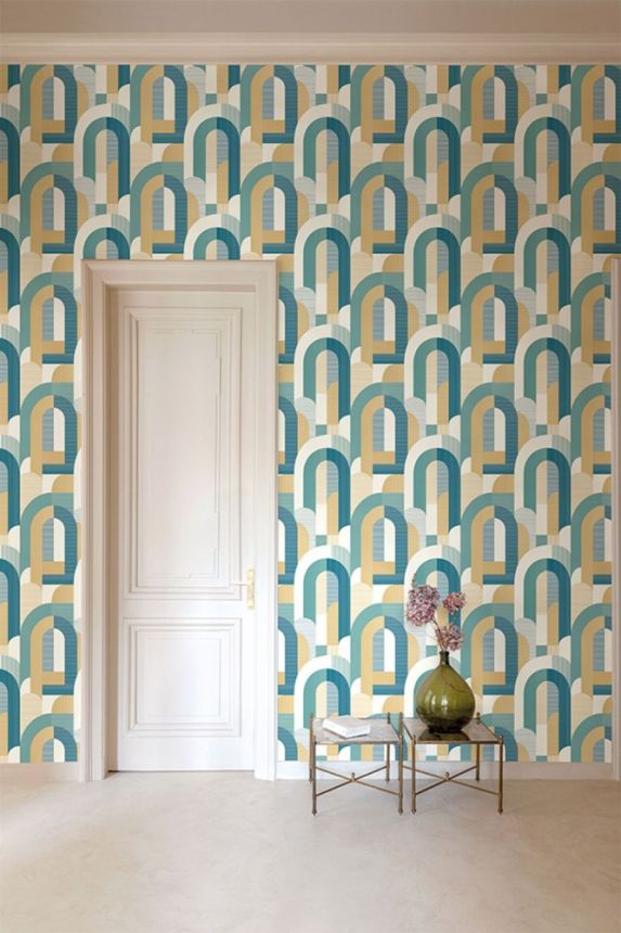 Turquoise wallpaper, Art Deco style MN3612, Maison, Grandeco