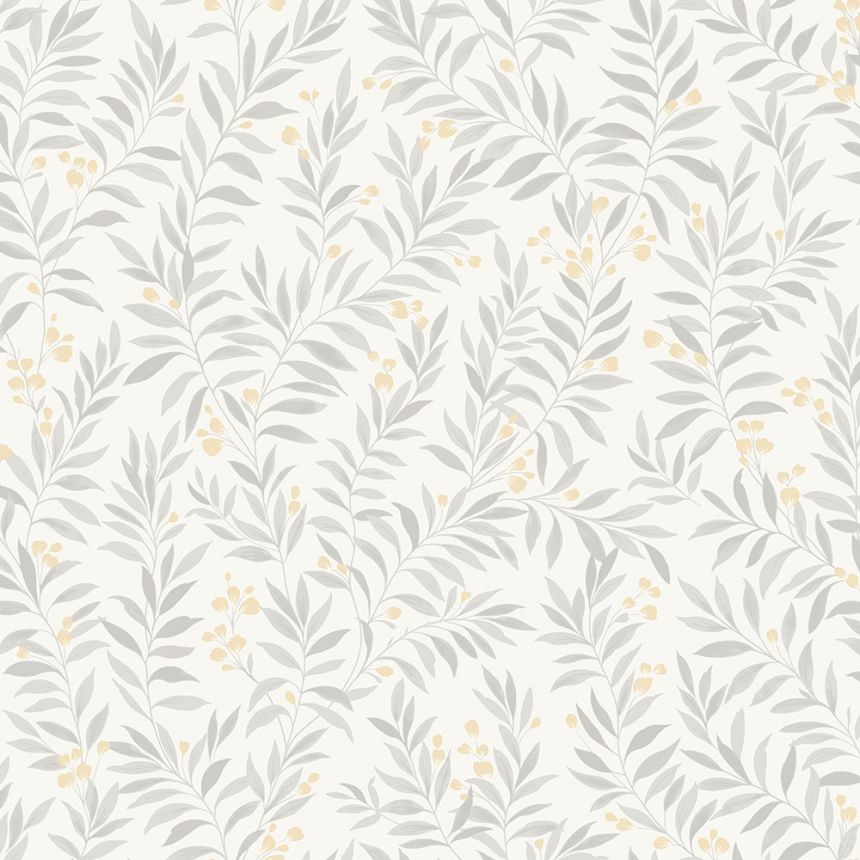 Gray wallpaper with twigs, leaves MN3406, Maison, Grandeco