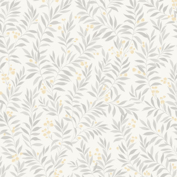 Gray wallpaper with twigs, leaves MN3406, Maison, Grandeco