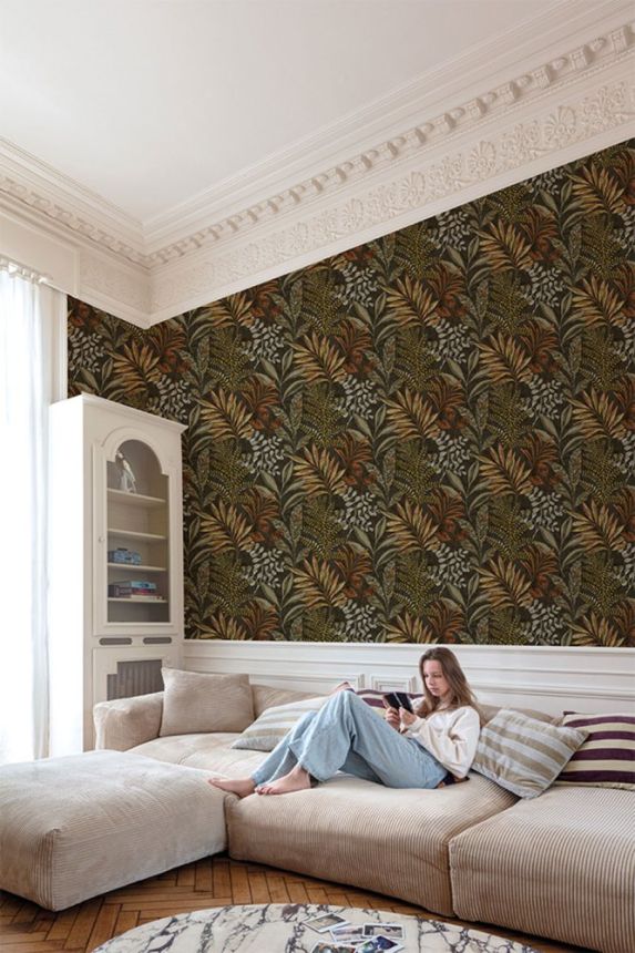 Brown wallpaper with leaves MN3110, Maison, Grandeco