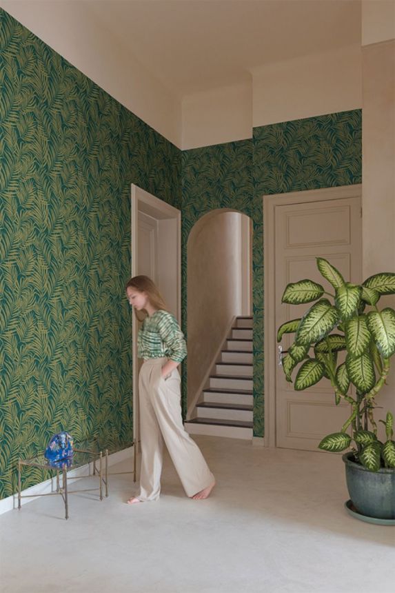 Green and gold palm leaves wallpaper MN2014, Maison, Grandeco