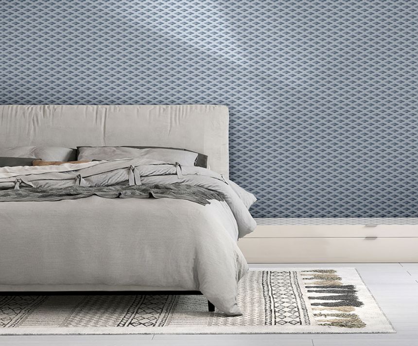 Blue-Silver geometric pattern wallpaper Z76050, Vision, Zambaiti Parati