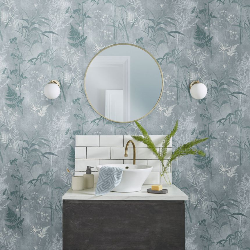 Turquoise wallpaper, leaves 115043, Reclaim, Graham&Brown