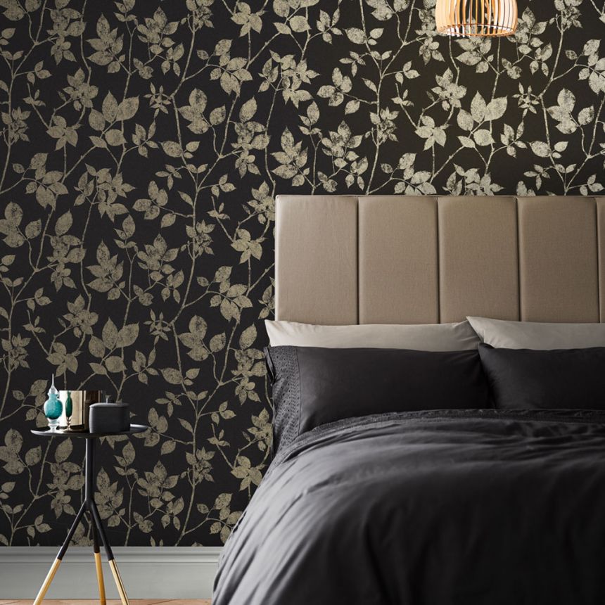 Grey-black wallpaper twigs, leaves 113945, Reclaim, Graham&Brown