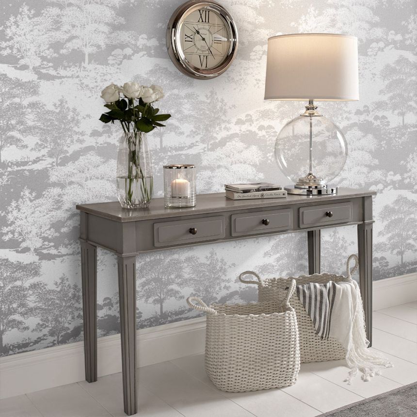 White and silver wallpaper - trees, forest 105231, Reclaim, Graham&Brown