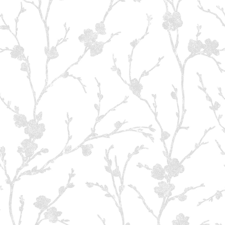 White wallpaper, silver twigs 103526, Reclaim, Graham&Brown