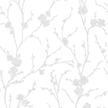White wallpaper, silver twigs 103526, Reclaim, Graham&Brown