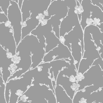 Gray wallpaper, silver twigs 103525, Reclaim, Graham&Brown