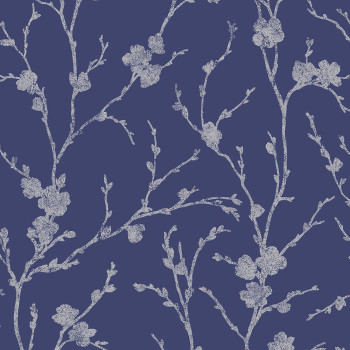 Blue wallpaper, silver twigs 103523, Reclaim, Graham&Brown