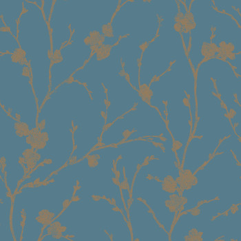 Turquoise wallpaper, bronze twigs 103522, Reclaim, Graham&Brown