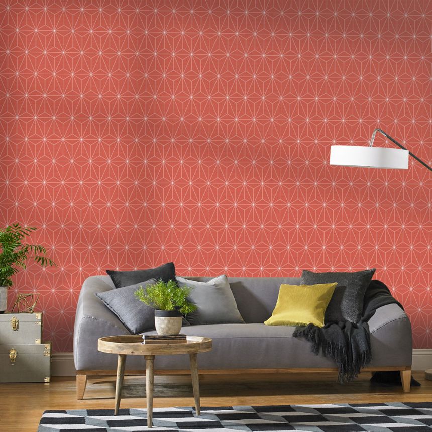 Coral red geometric pattern wallpaper 104739, Formation, Graham & Brown