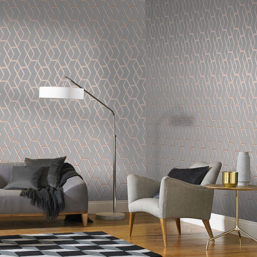 Gray wallpaper, metallic geometric pattern 104734, Formation, Graham & Brown