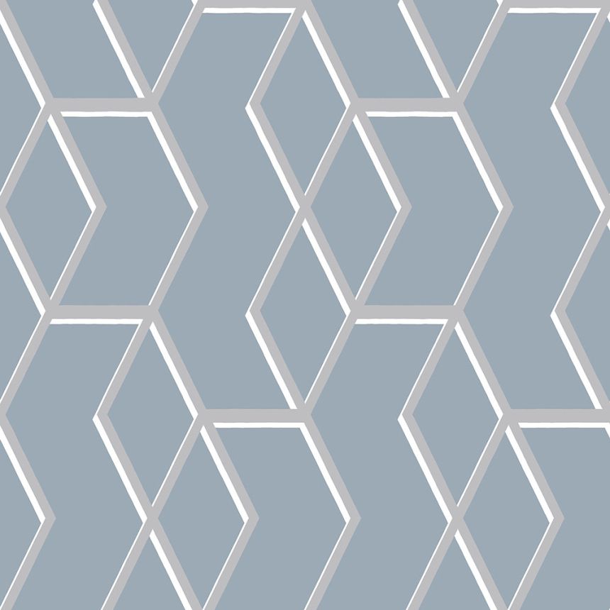 Blue wallpaper, silver geometric pattern 104733, Formation, Graham & Brown