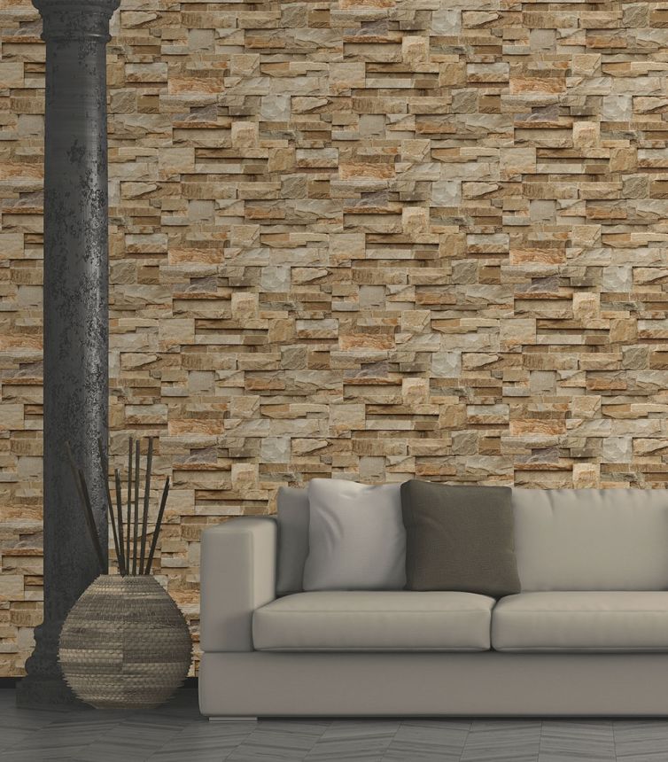 Non-woven wallpaper Stones, stone wallJ18427,  Roll in Stones, Ugepa